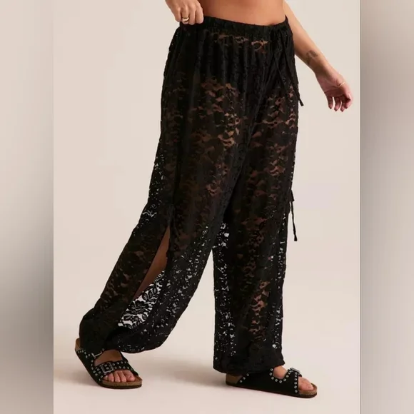 Torrid Black Festi Tie Detail Lace Jogger Flowy Pants Size 2X Short Nwt - Picture 2 of 5